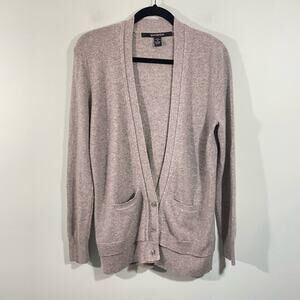 Quotation Women's Grey 2 Ply Cashmere V-neck Button Up Cardigan Size M